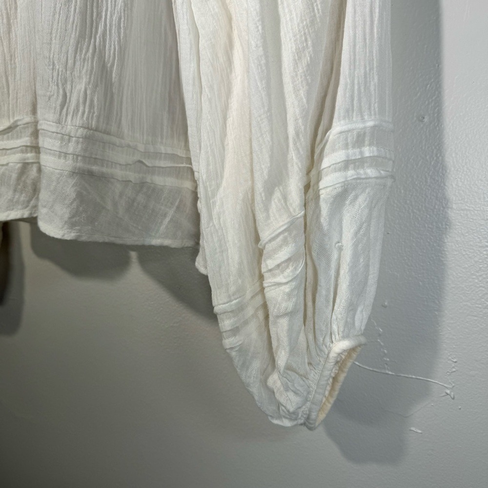 anthropologie cream gauze balloon longsleeve blouse boho slubbed cotton small - Picture 10 of 13